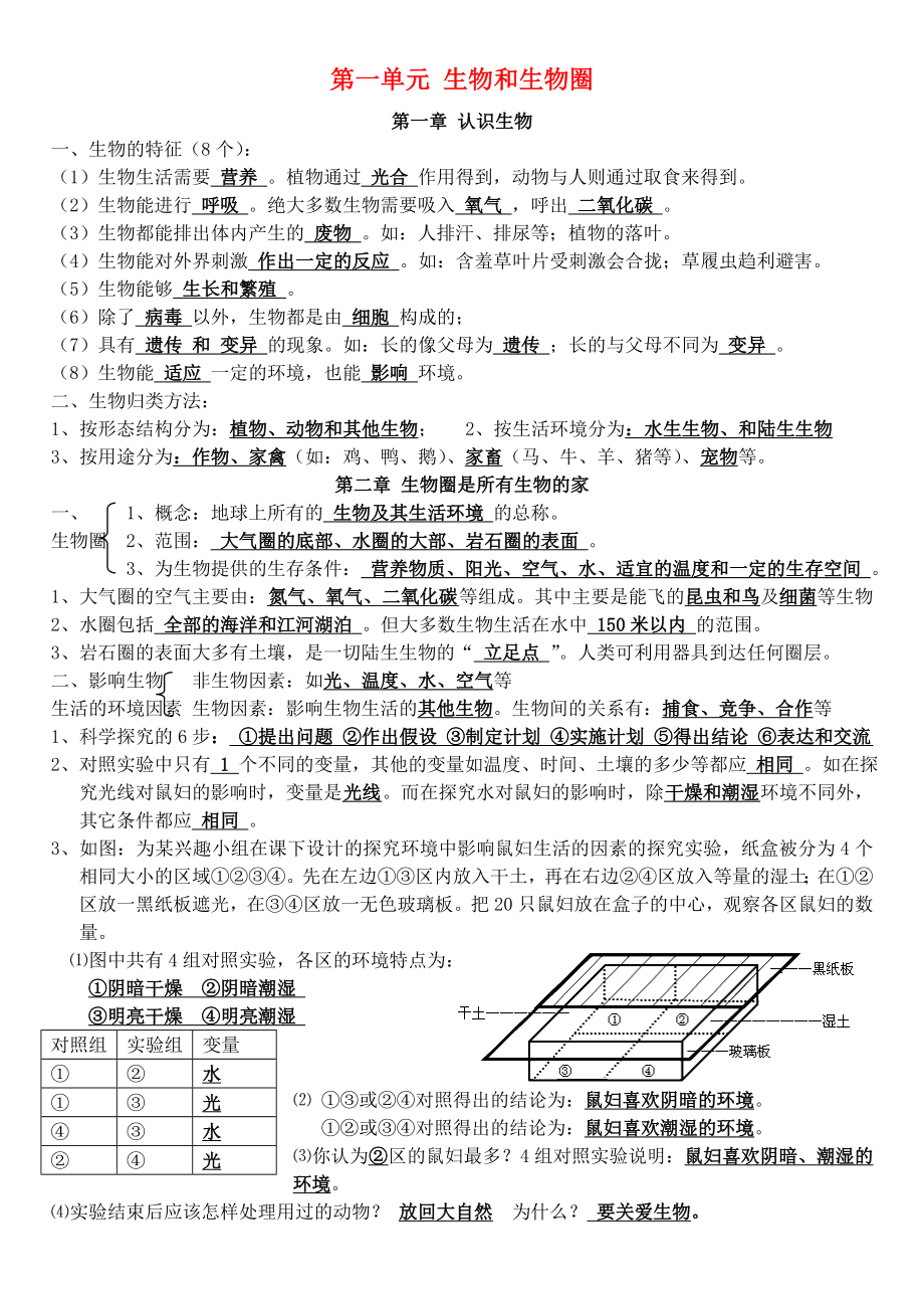 七年級生物上冊 期中復(fù)習(xí) 重點(diǎn)知識點(diǎn)整理_第1頁