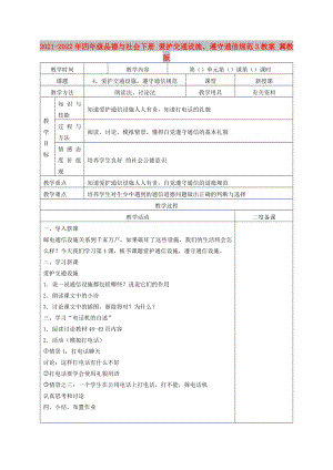 2021-2022年四年級(jí)品德與社會(huì)下冊(cè) 愛護(hù)交通設(shè)施遵守通信規(guī)范3教案 冀教版