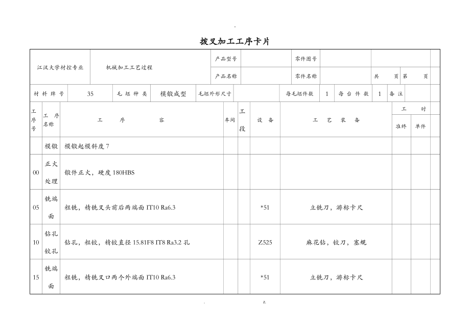 撥叉加工工藝設(shè)計(jì)卡片_第1頁(yè)