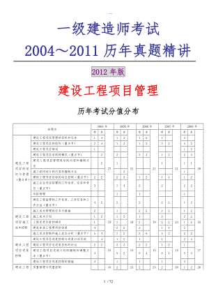一级建造师工程项目管理2004～2011年考试真题与参考答案解析合并版