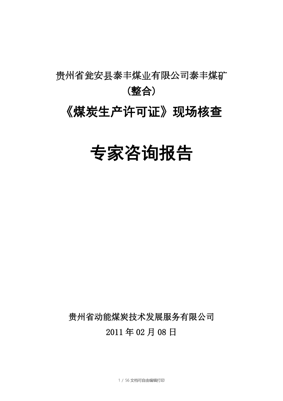 瓮安县泰丰煤矿煤炭生产许可证现场核查专家咨询报告_第1页