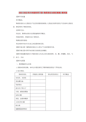 2021-2022年六年級科學(xué)下冊 物質(zhì)變化與我們教案 教科版