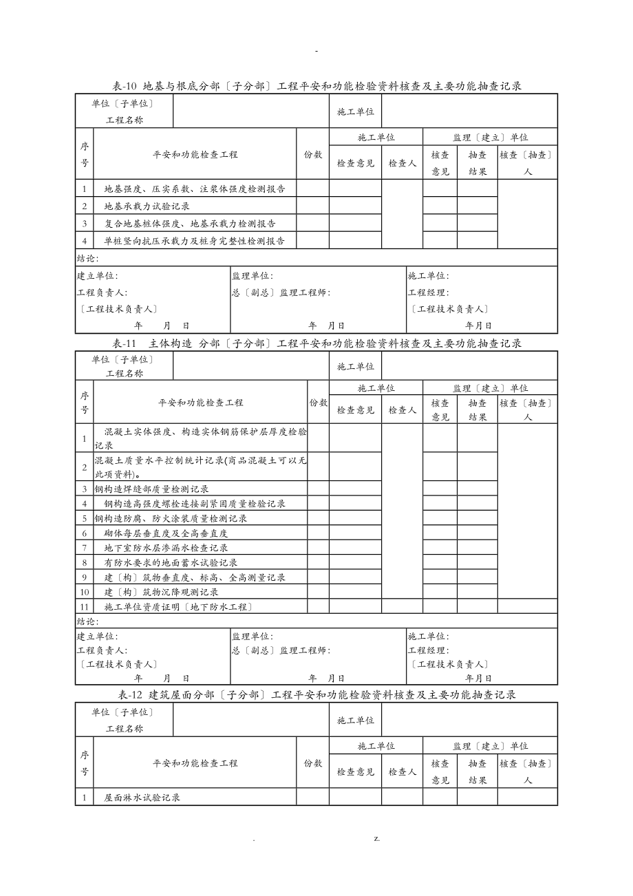 分部工程安全和功能检验资料核查及主要功能抽查记录_第1页