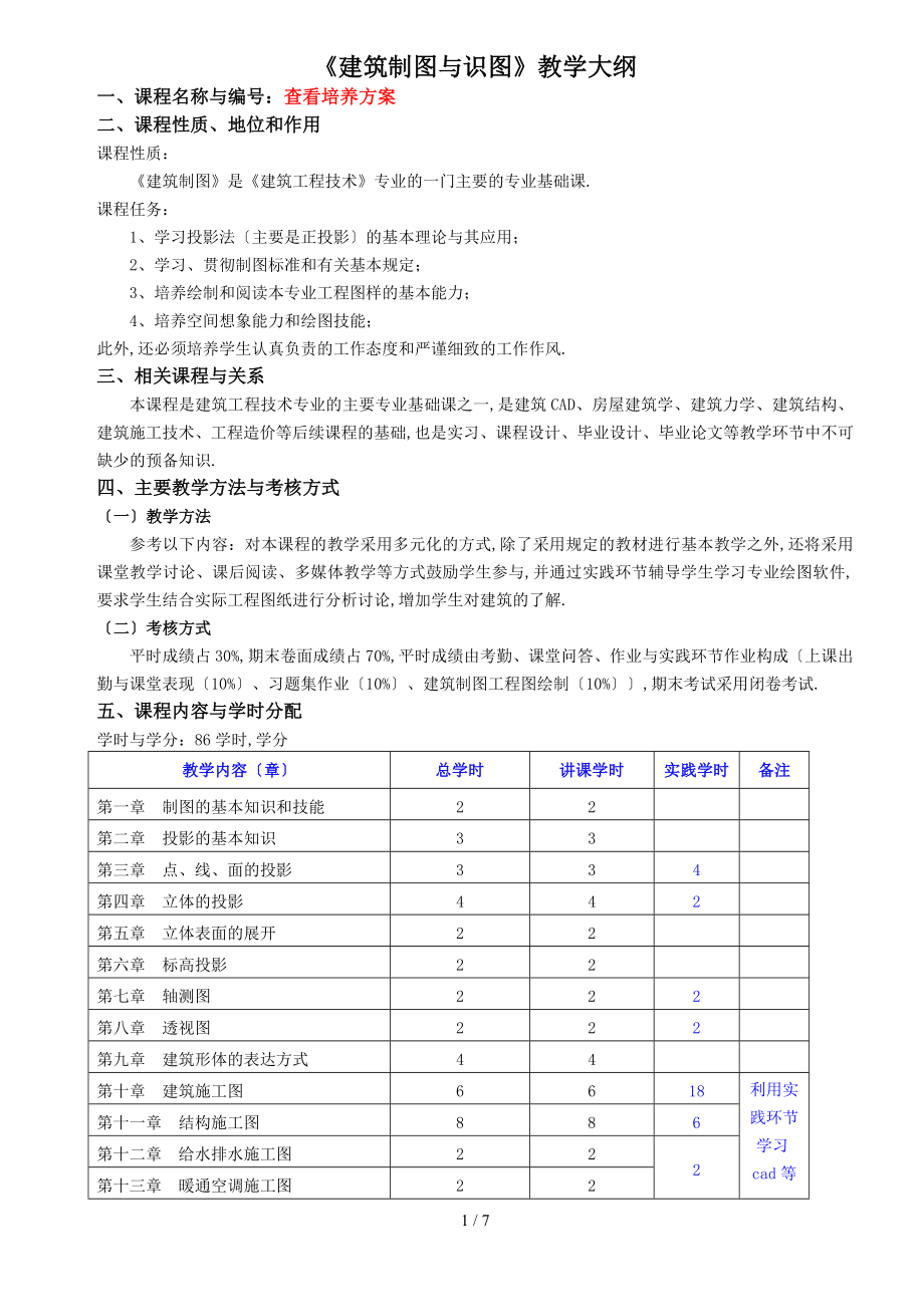 《建筑工程制图与识图》教大纲_第1页