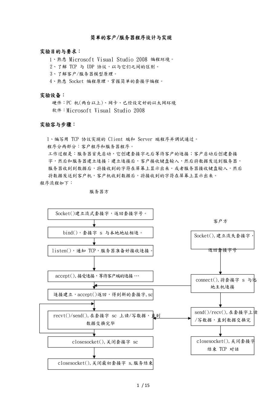 简单的服务器、客户端程序实验报告_第1页