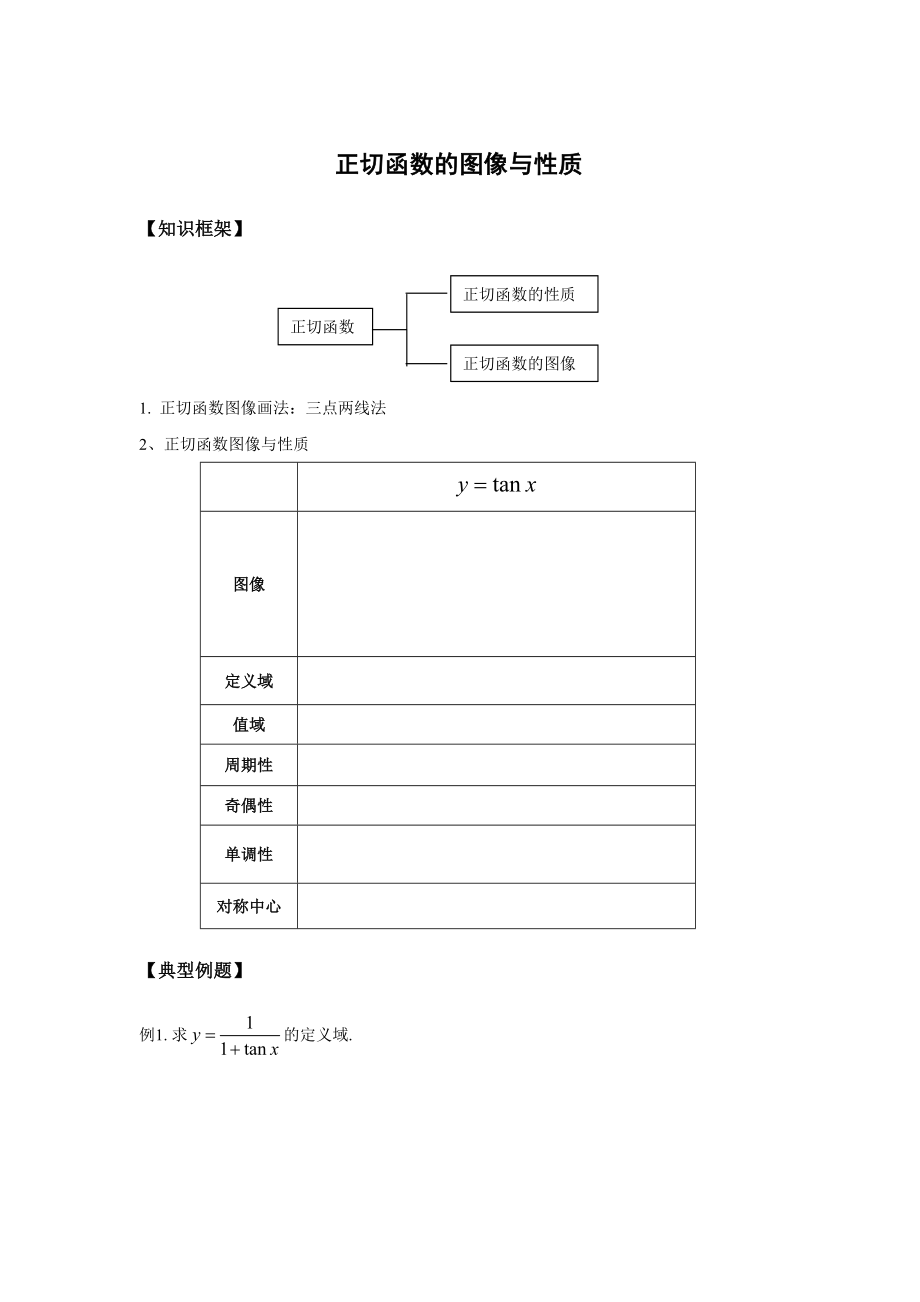 正切函数的图像和性质讲义和习题_第1页