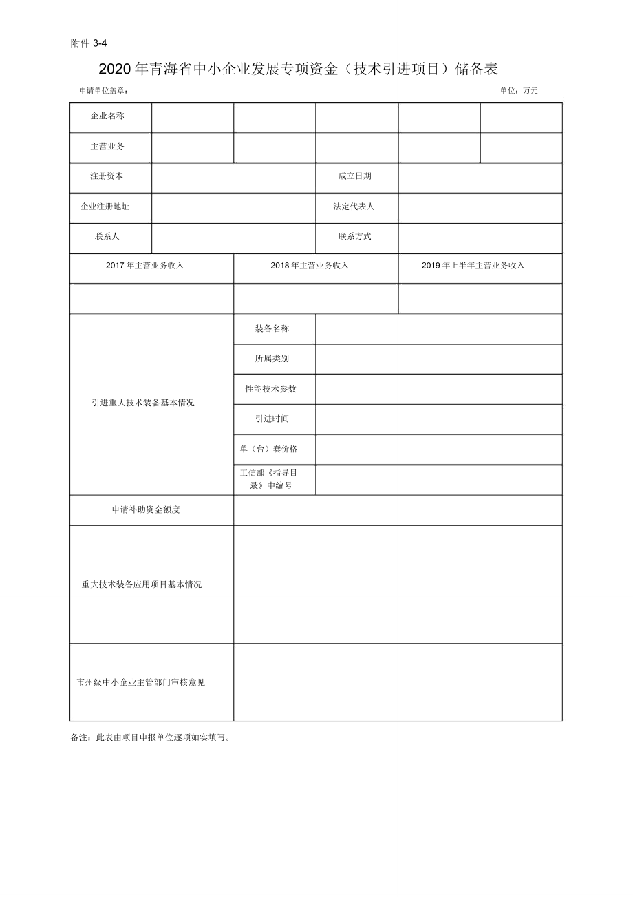 2020年青海省中小企业发展专项资金(技术引进项目)储备表_第1页