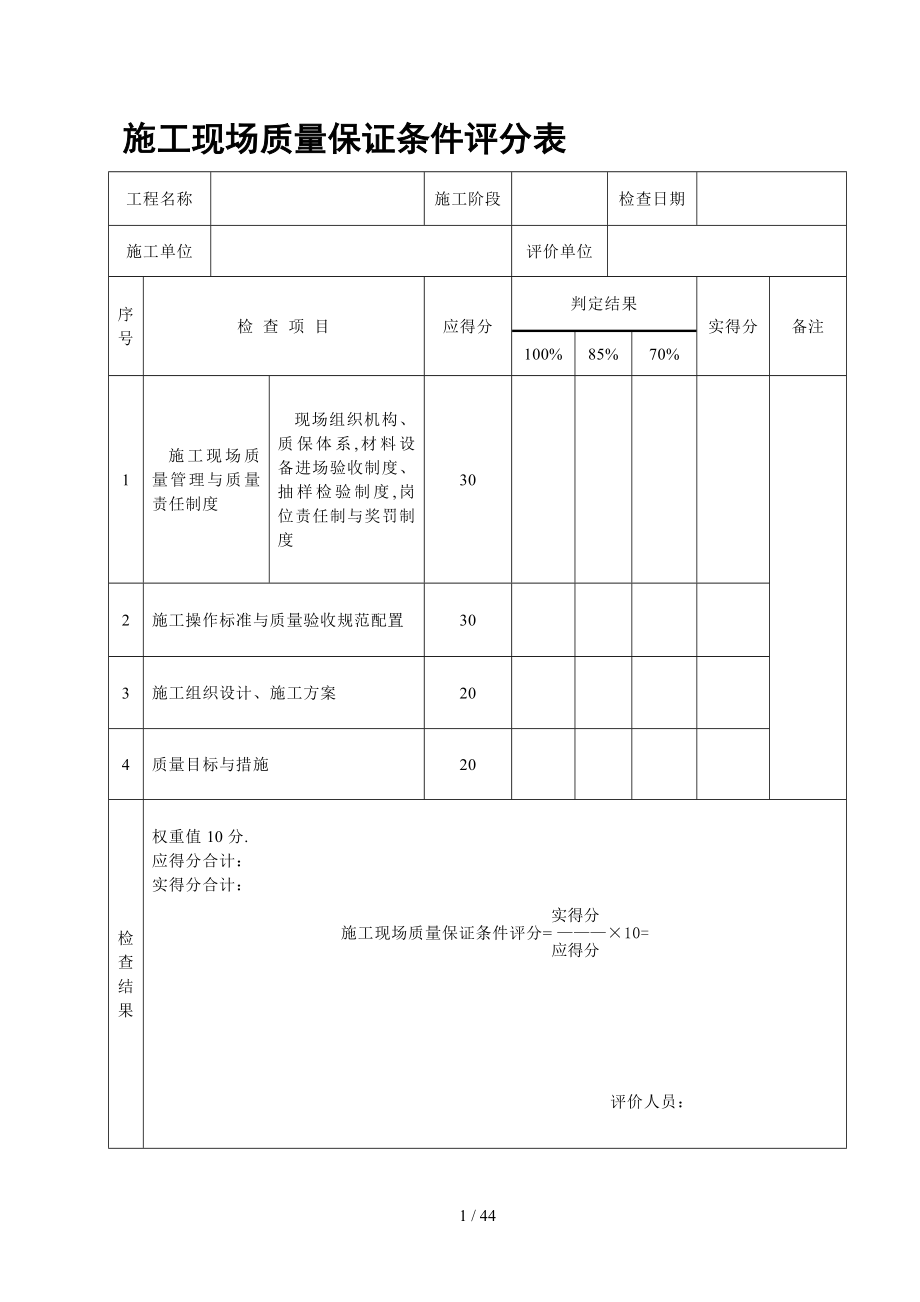 《建筑工程施工質(zhì)量評(píng)價(jià)標(biāo)準(zhǔn)》(評(píng)分表格)_第1頁