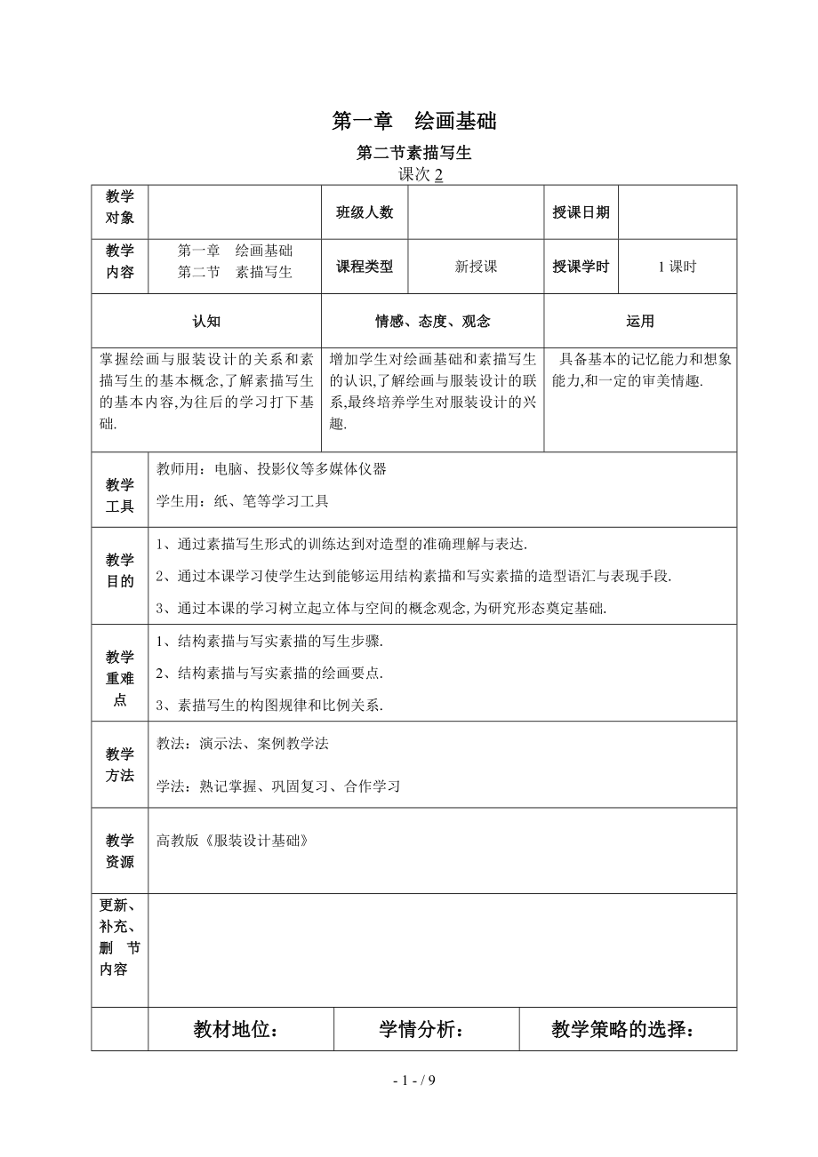 《服裝設(shè)計基礎(chǔ)》教案-楊樹彬-第一章-第二節(jié)-待續(xù)_第1頁