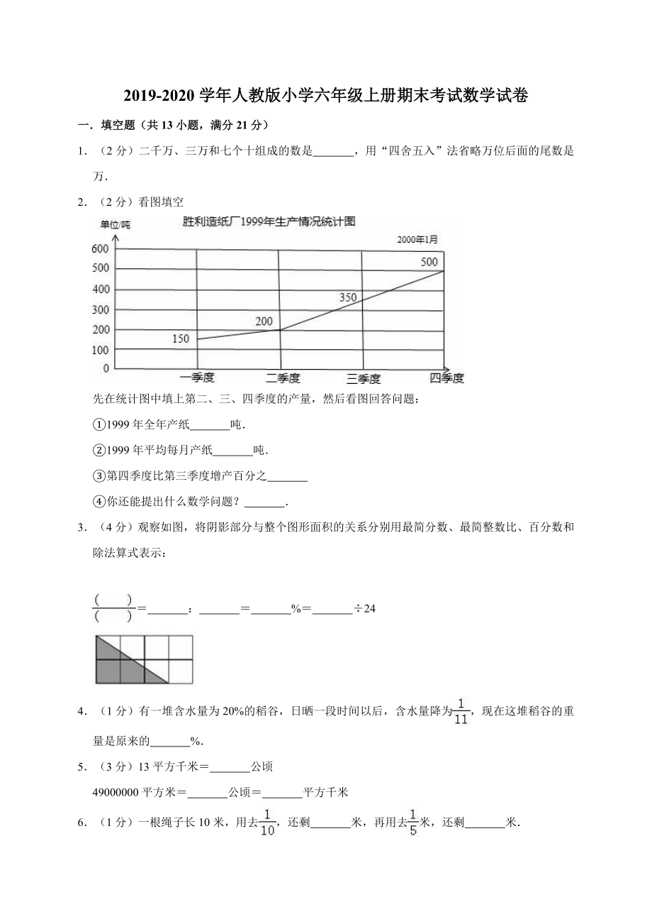 六年級(jí)上冊(cè)數(shù)學(xué)試題-期末考試數(shù)學(xué)試卷5人教新課標(biāo)（含答案）_第1頁(yè)