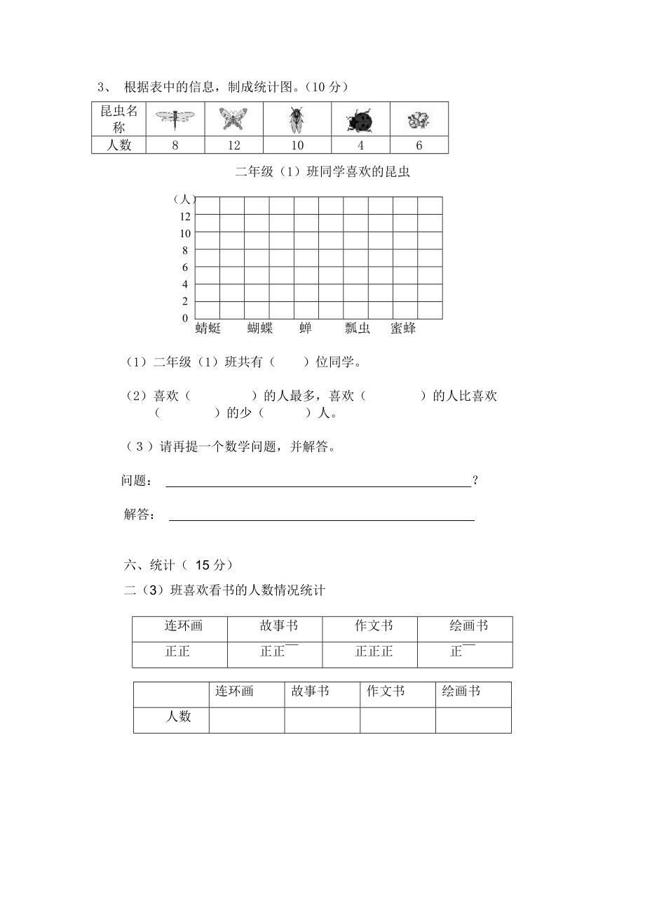 二年級上冊數(shù)學 統(tǒng)計練習題匯總_第1頁