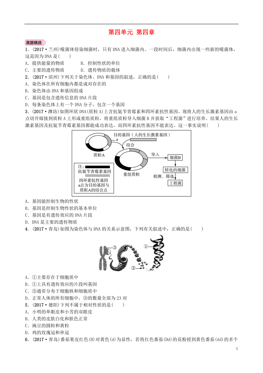 山東省東營市2018年中考生物 實(shí)戰(zhàn)演練 八上 第四單元 第四章_第1頁