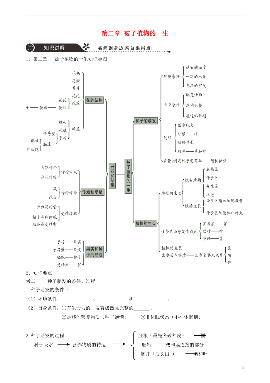 廣東省中山市2018年中考生物 專題復(fù)習(xí) 第三單元 生物圈中的綠色植物 第二章 被子植物的一生_第1頁