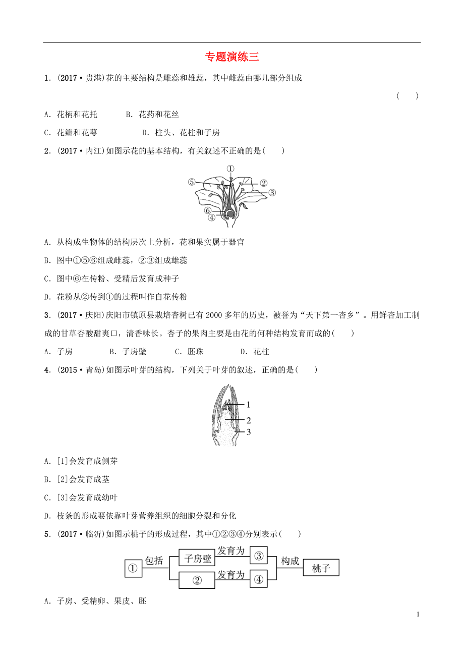 山東省淄博市2018年中考生物 專題演練三_第1頁