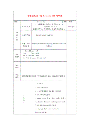 甘肅省白銀市會寧縣枝陽初級中學(xué)七年級英語下冊《lesson 19》導(dǎo)學(xué)案（無答案） 冀教版