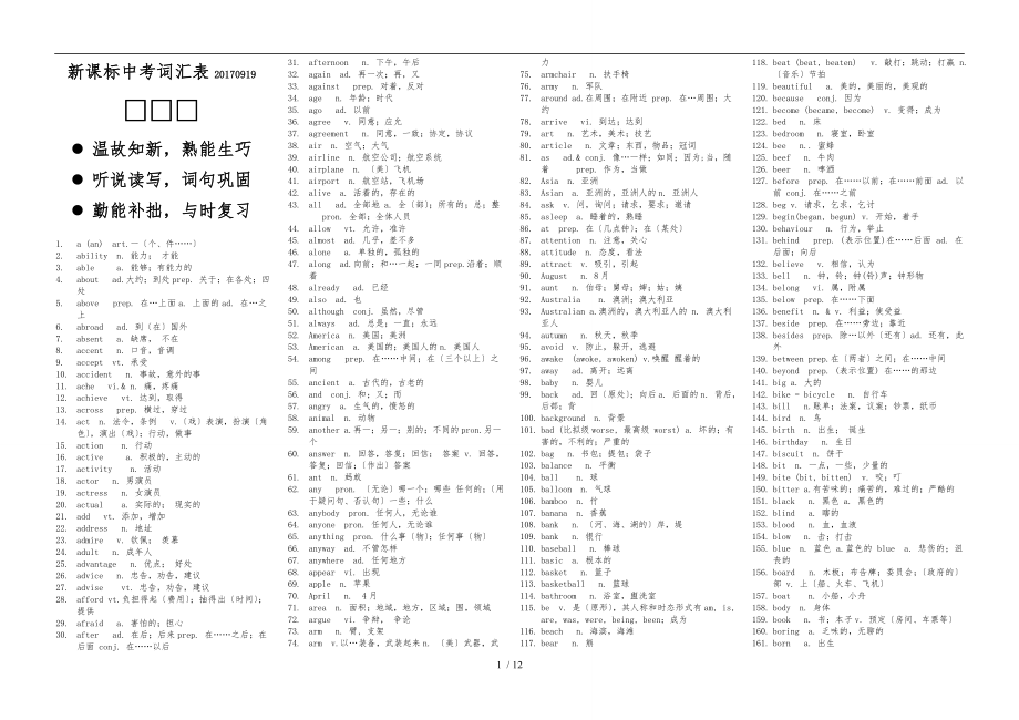 2017新课程标准中考词汇表(2082)精校版_第1页