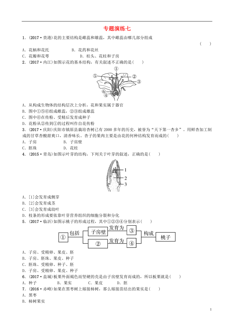 山東省濰坊市2018年中考生物 專題演練七_第1頁