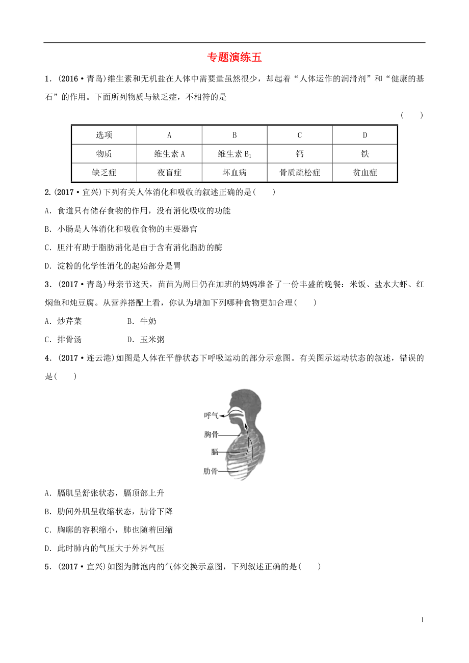 山東省淄博市2018年中考生物 專題演練五_第1頁