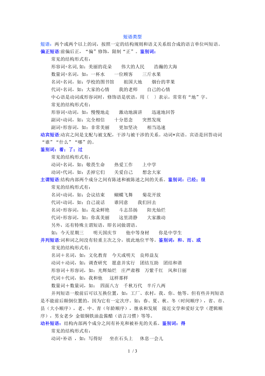 短语类型以及练习题含答案_第1页