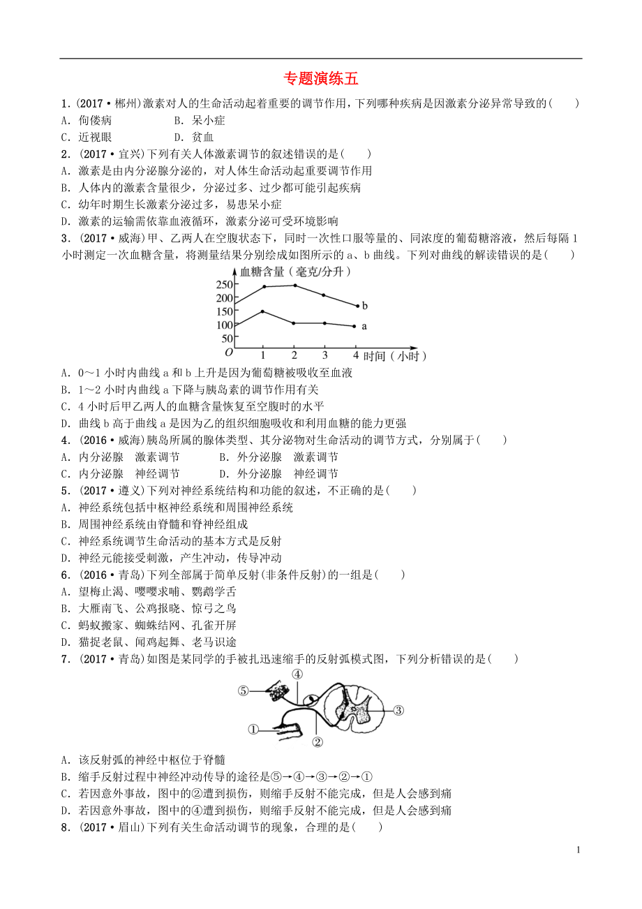 山東省濰坊市2018年中考生物 專題演練五_第1頁