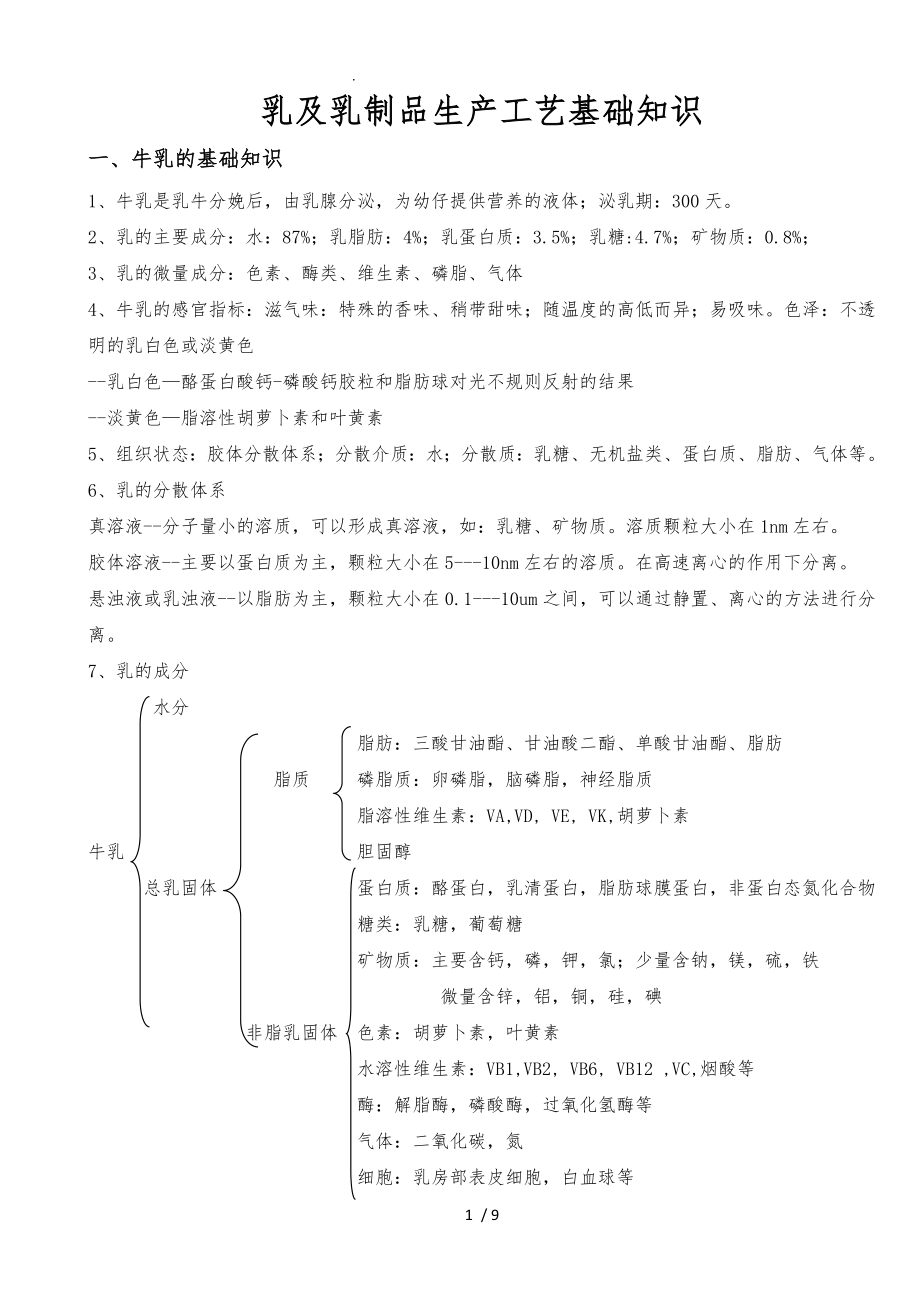 乳与乳制品生产工艺基础知识_第1页