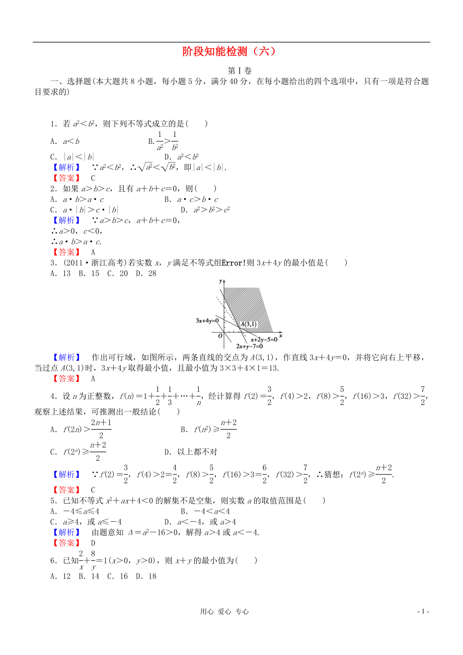 【】2013屆高三數(shù)學一輪復習 階段知能檢測（六） 理 （廣東專用）_第1頁