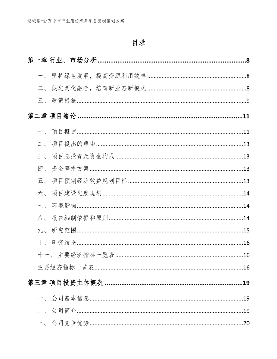 万宁市产业用纺织品项目营销策划方案_参考模板_第1页