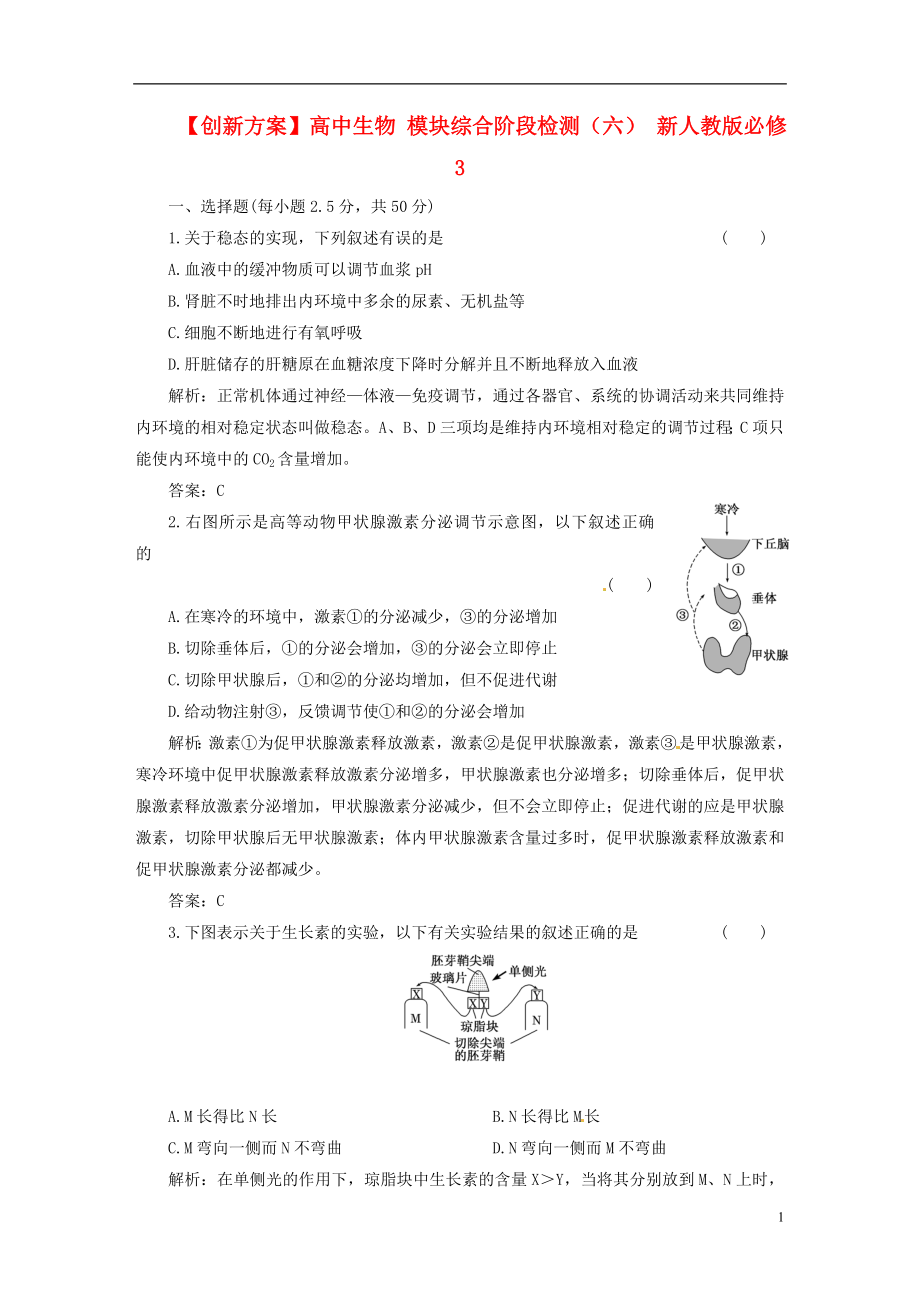 【創(chuàng)新方案】高中生物 模塊綜合階段檢測（六） 新人教版必修3_第1頁