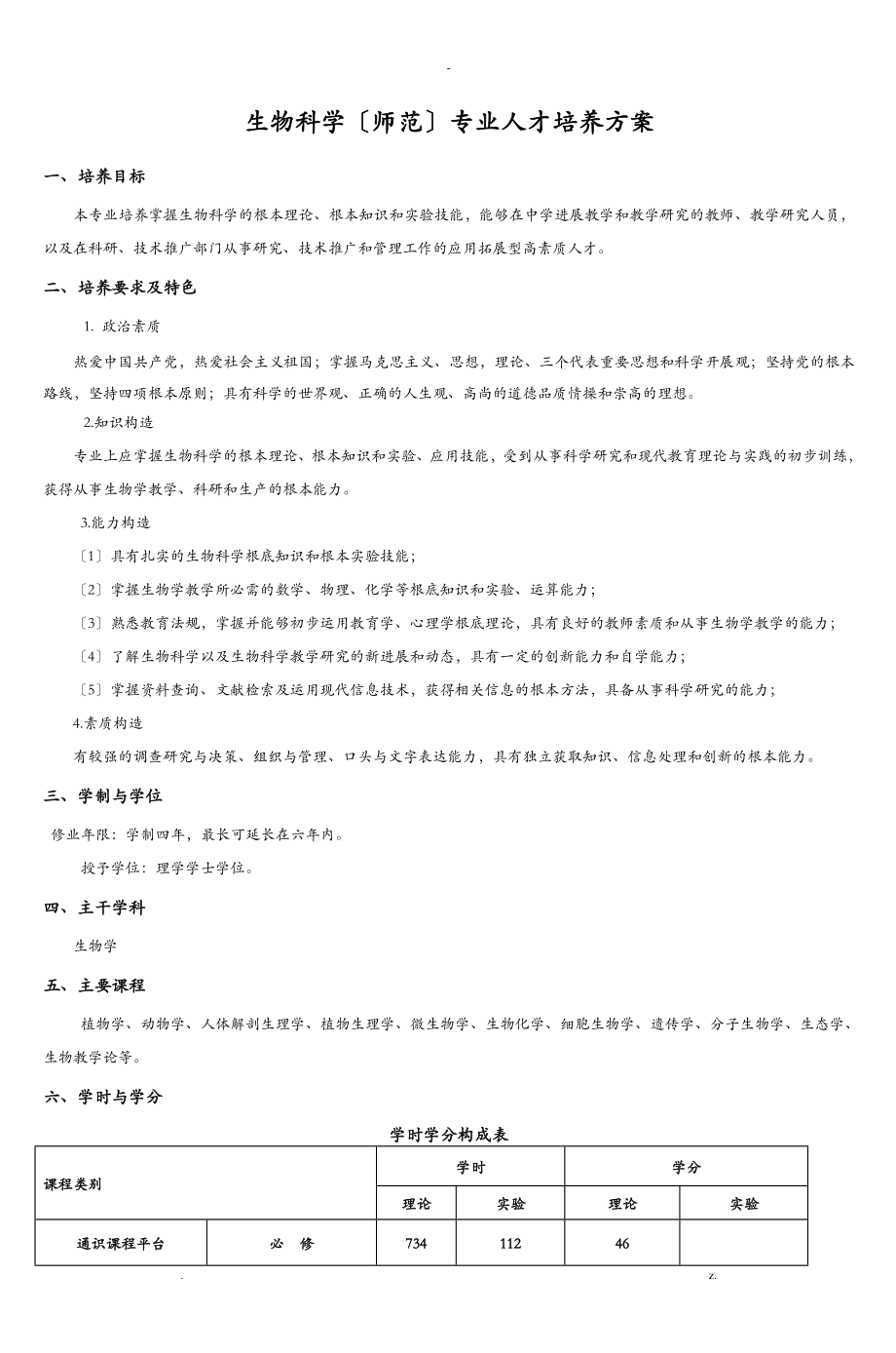 生物科学(师范)专业人才培养方案__第1页