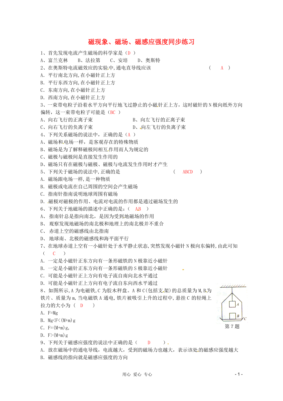 2012高中物理 3.1 磁現(xiàn)象、磁場、磁感應強度同步練習 新人教版選修3-1_第1頁