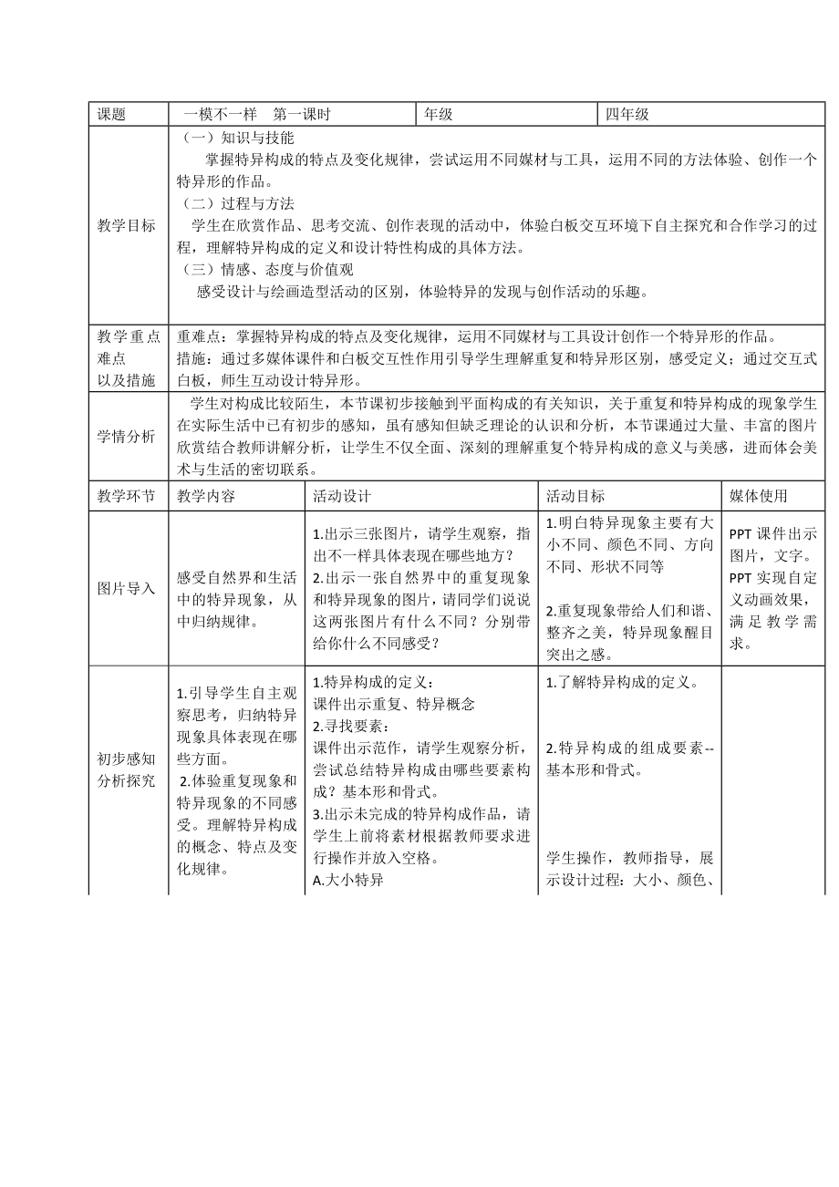 四年級(jí)上冊(cè)美術(shù)教案-第十二課 一模不一樣 ︳湘美版（2014秋）(1)_第1頁