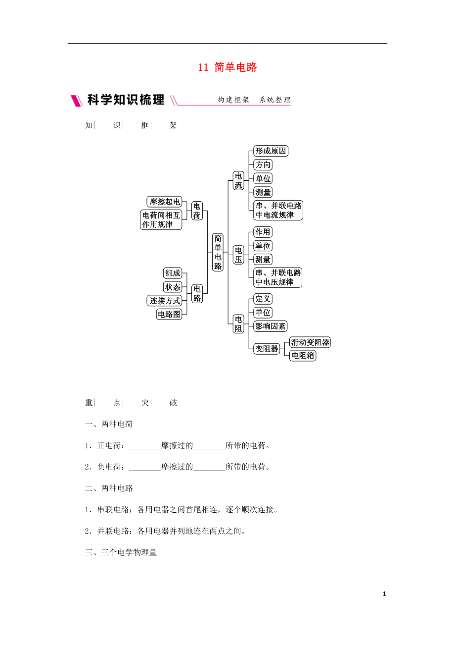 2018年九年級(jí)物理全冊(cè) 11 簡(jiǎn)單電路練習(xí) （新版）北師大版_第1頁(yè)