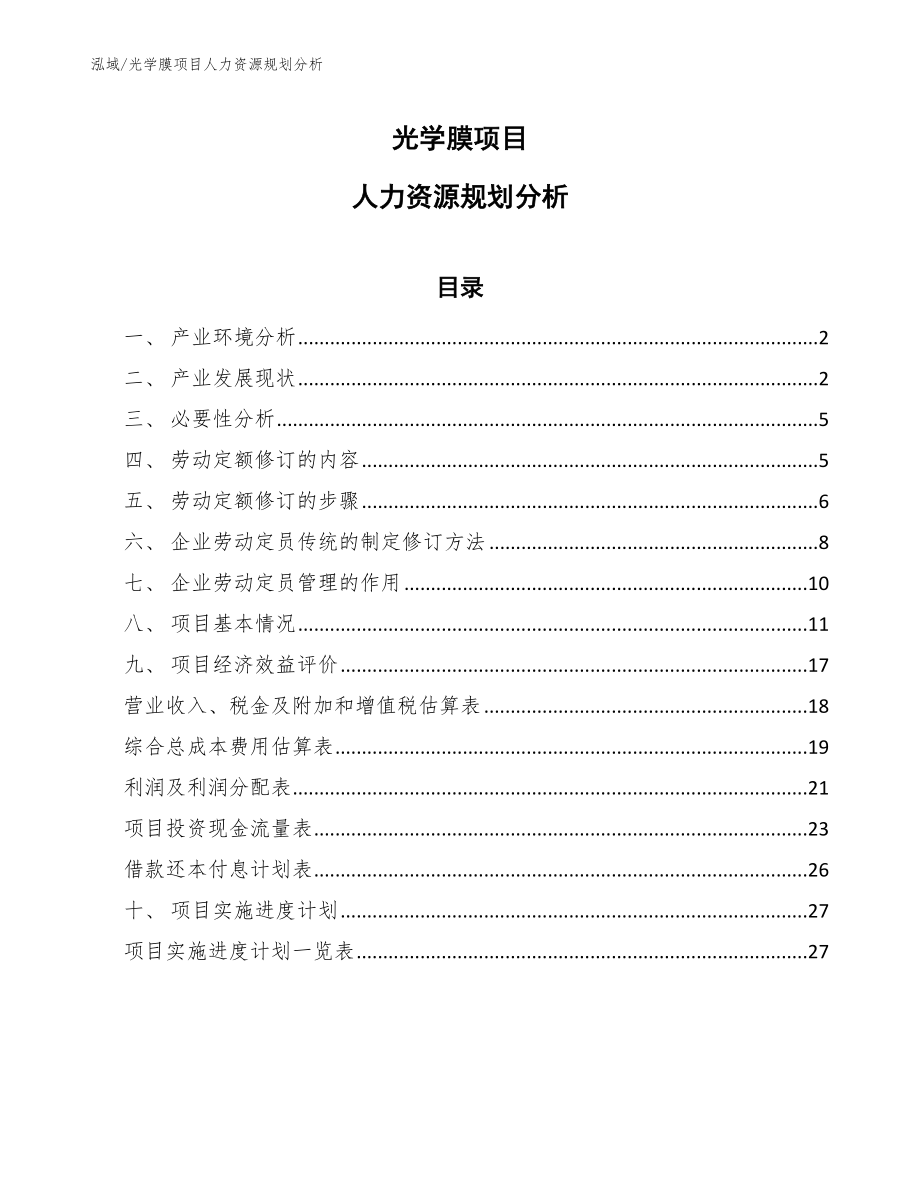 光学膜项目人力资源规划分析_参考_第1页