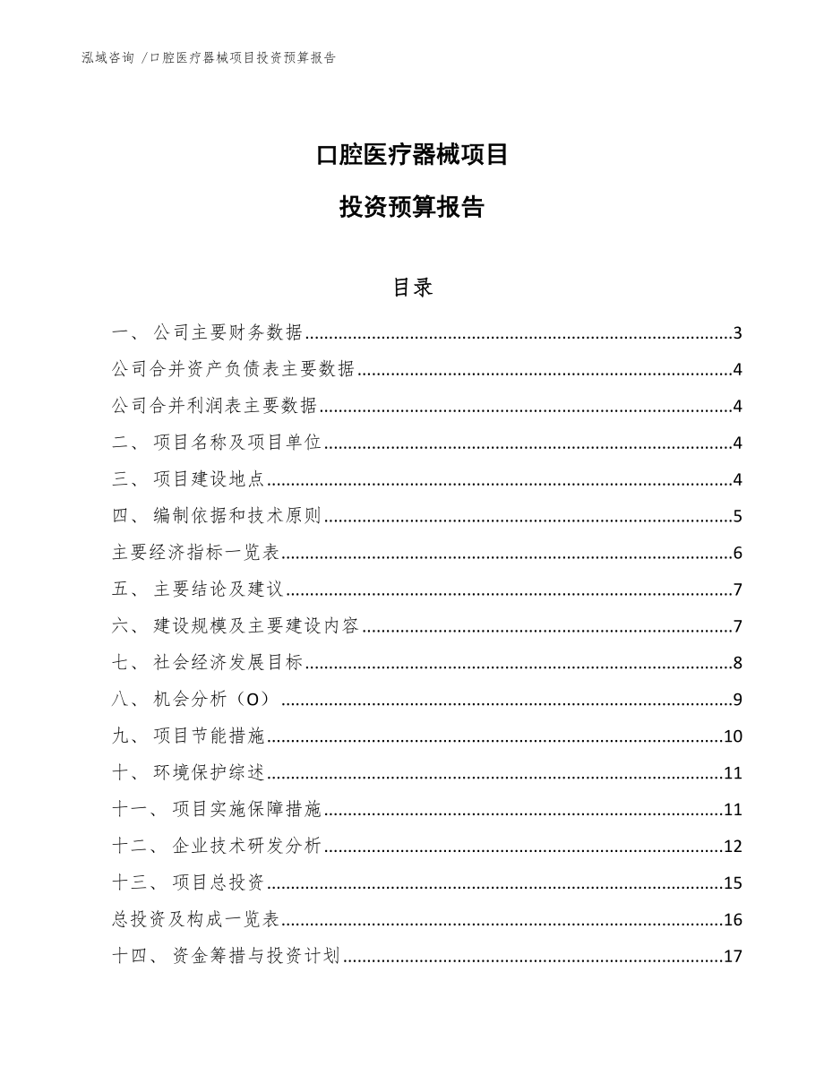 口腔医疗器械项目投资预算报告-模板参考_第1页