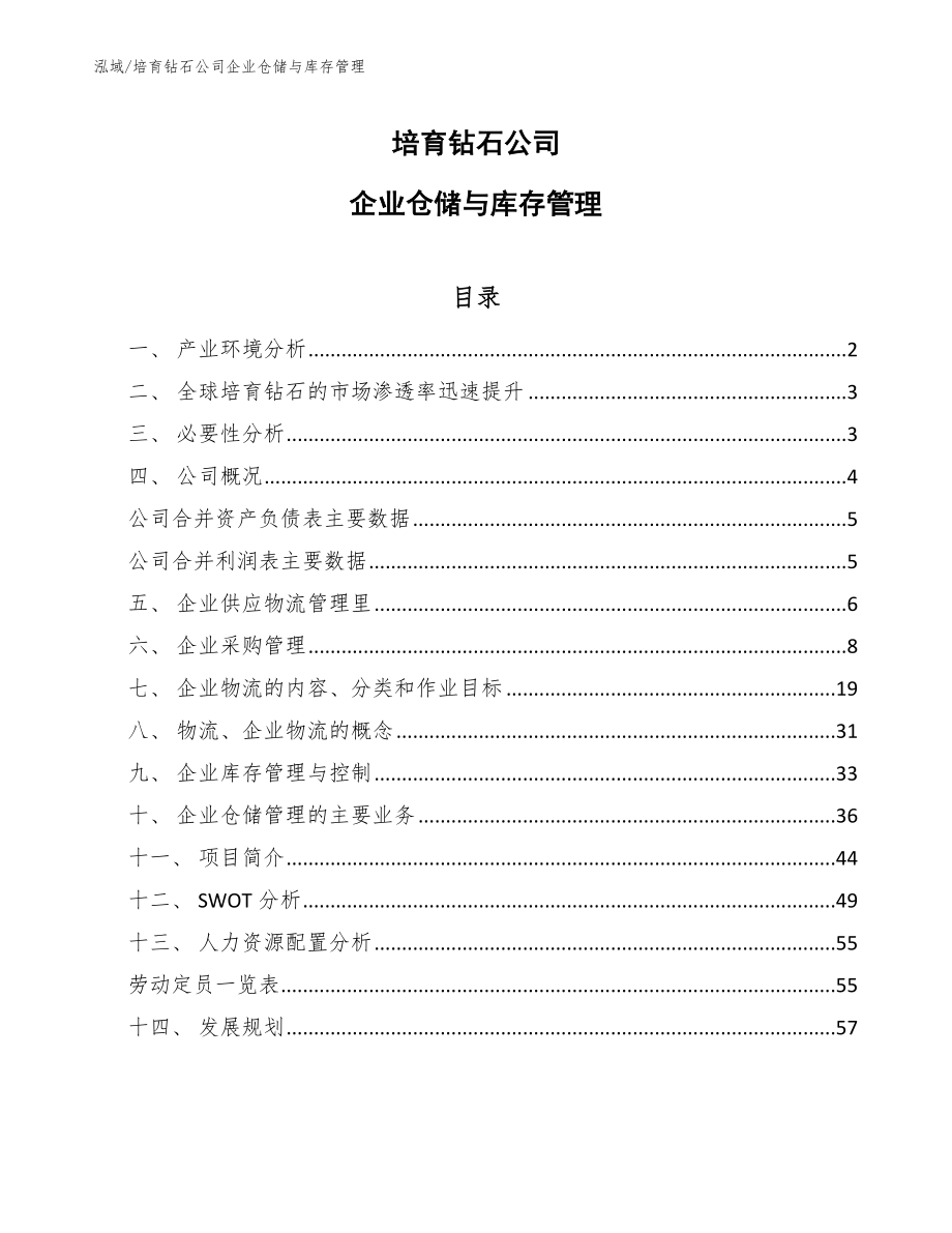 培育钻石公司企业仓储与库存管理_第1页