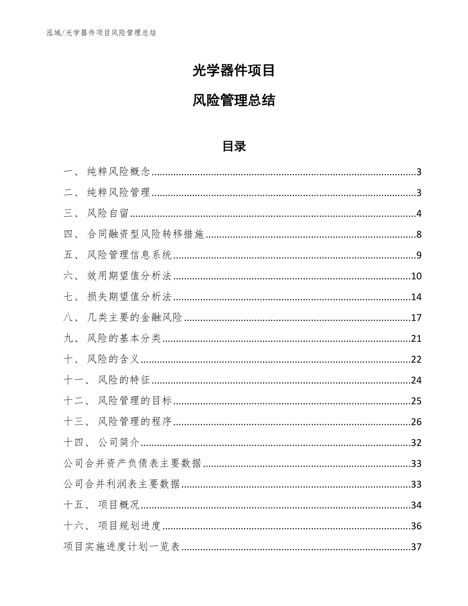 光学器件项目风险管理总结【参考】_第1页