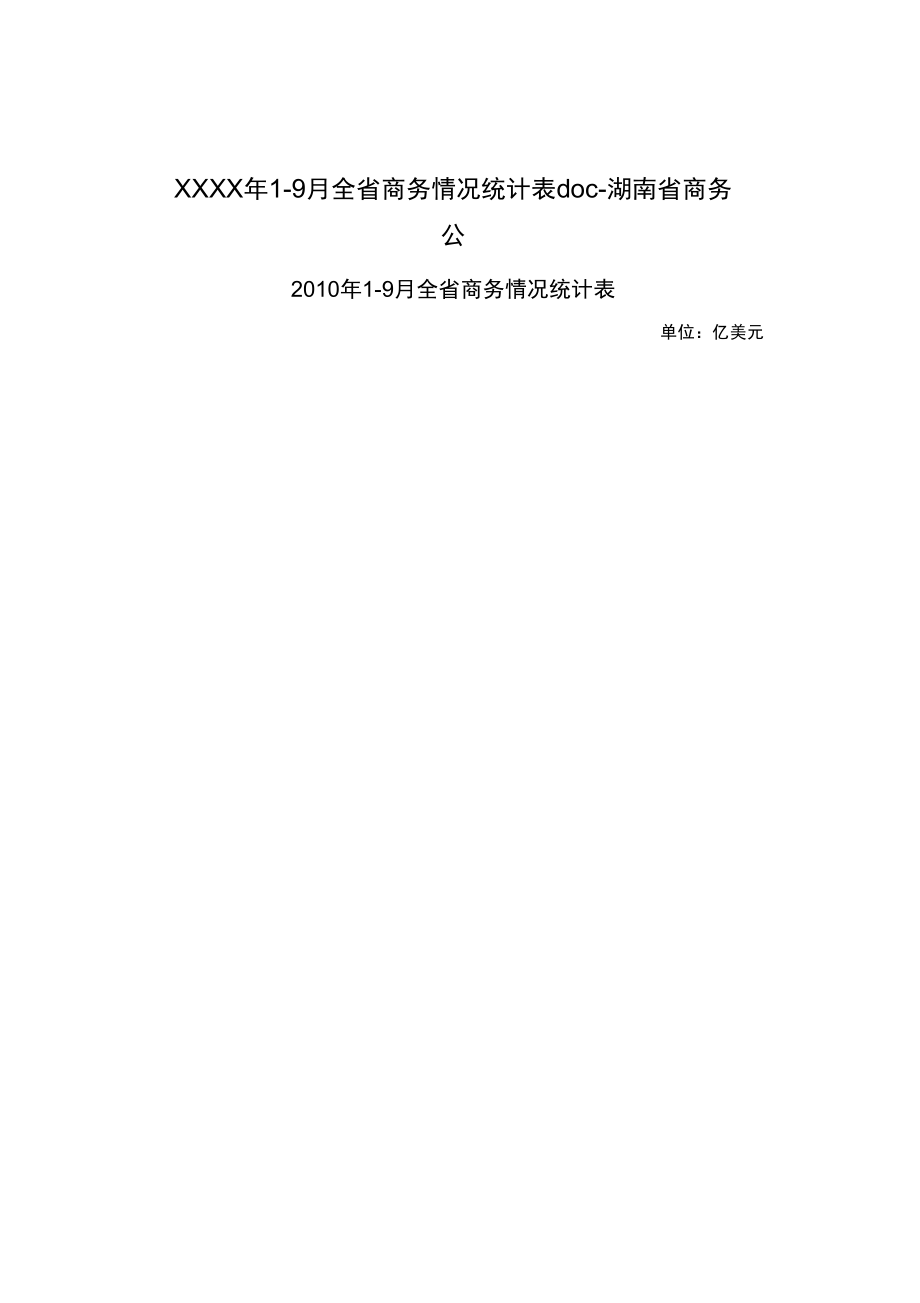 XXXX年1-9月全省商务情况统计表-湖南省商务公_第1页