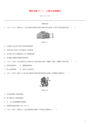 江蘇省徐州市2019年中考生物復(fù)習(xí) 第五單元 生命活動(dòng)的調(diào)節(jié)和生態(tài)系統(tǒng)的穩(wěn)定 課時(shí)訓(xùn)練11 心臟與血液循環(huán)