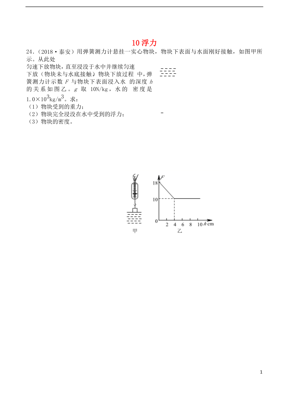 2018年中考物理題分類匯編 10浮力_第1頁