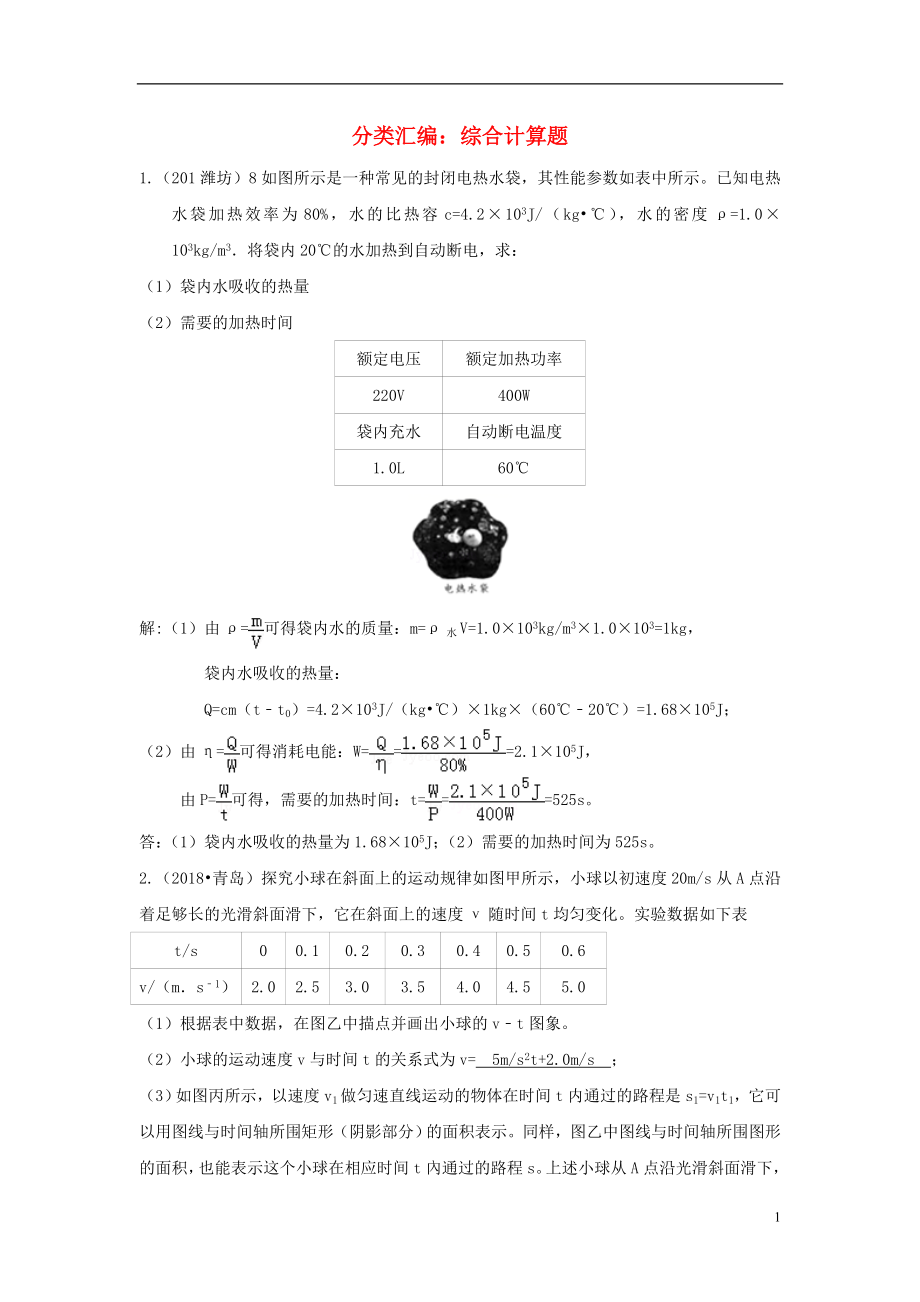 2018中考物理分類匯編 綜合計算題_第1頁