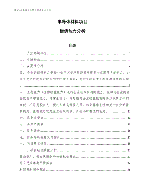 半导体材料项目偿债能力分析