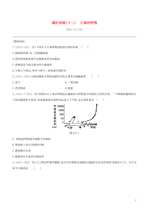 （北京專版）2020年中考生物復(fù)習(xí) 主題五 生物圈中的人 課時(shí)訓(xùn)練12 人體的呼吸