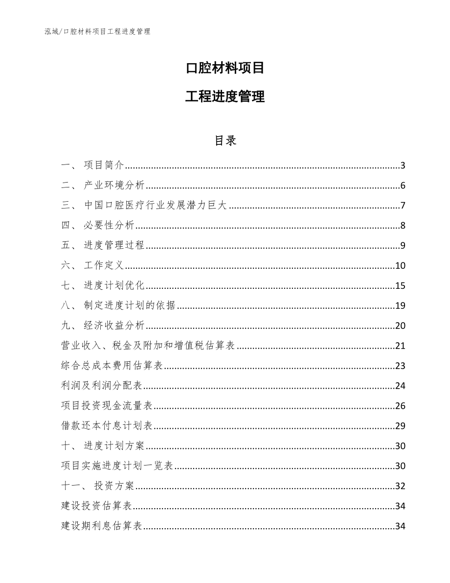 口腔材料项目工程进度管理_第1页