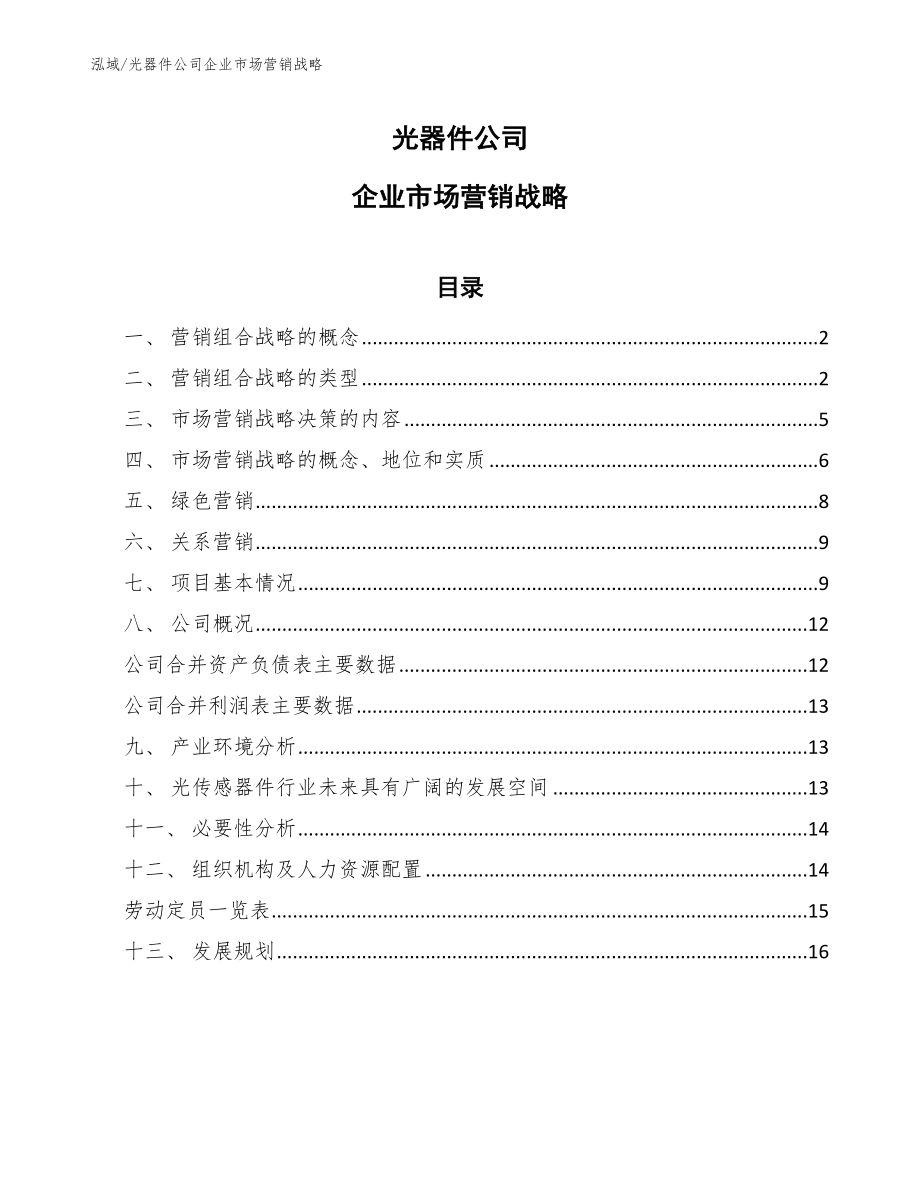 光器件公司企业市场营销战略（参考）_第1页