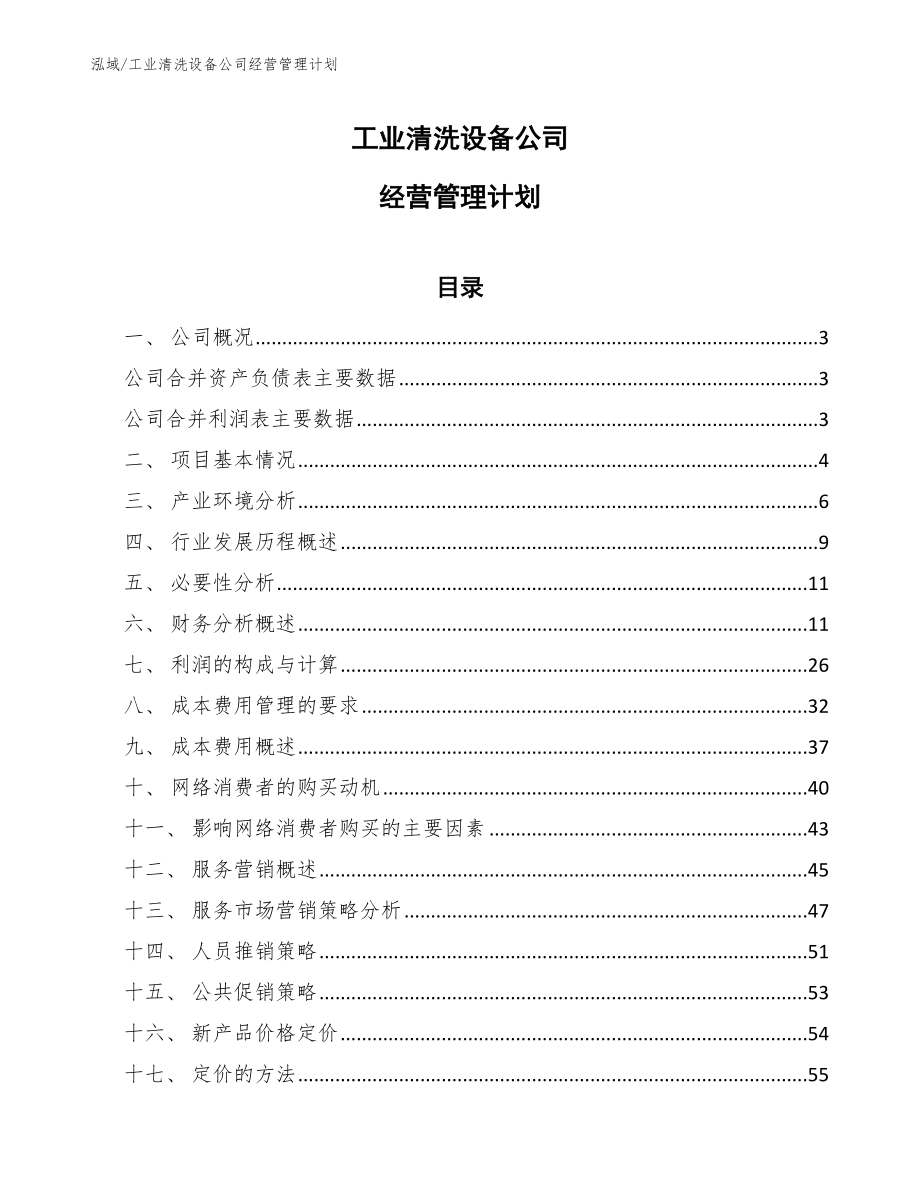 工业清洗设备公司经营管理计划（范文）_第1页