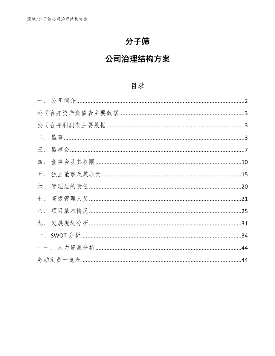 分子筛公司治理结构方案_参考_第1页