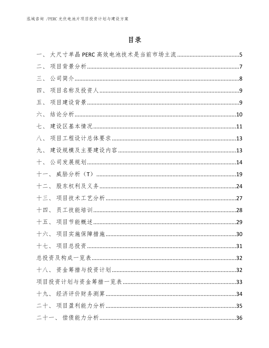 PERC光伏电池片项目投资计划与建设方案_第1页