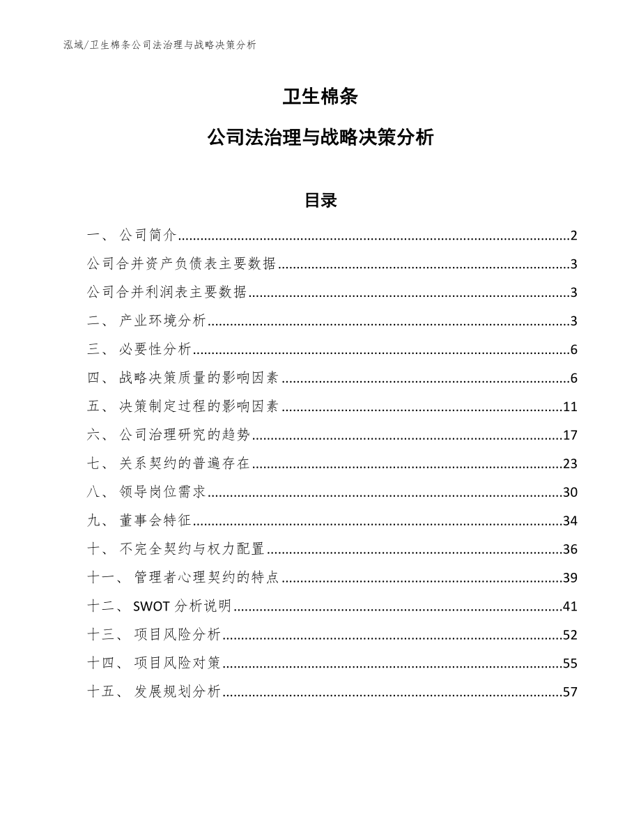 卫生棉条公司法治理与战略决策分析_参考_第1页