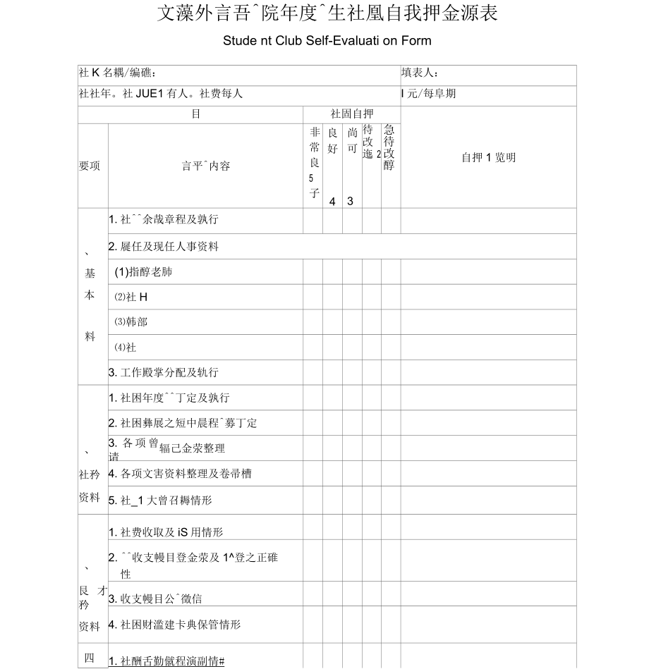 文藻外语学院学年度学生社团自我评监表_第1页