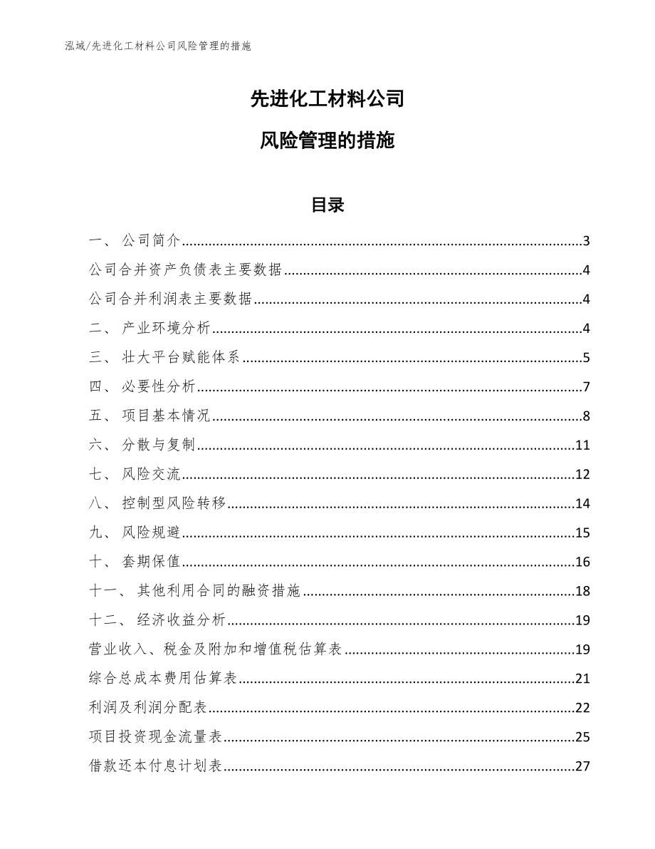 先进化工材料公司风险管理的措施（范文）_第1页